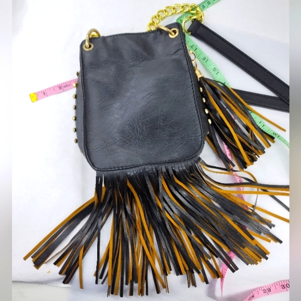 Imoshion Black Crossbody Bohemian Fringe Side Rhinestone Studded Bag